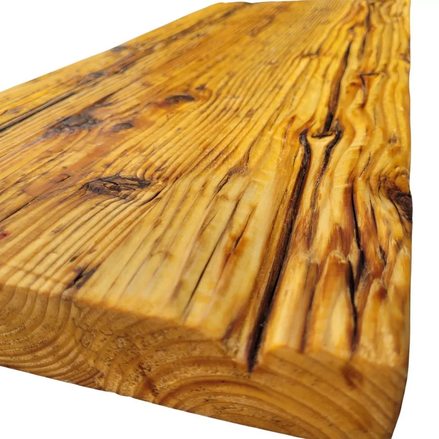 Waschtischplatte aus Massivholz / Altholz / Gerüstbohlen Farbe honey detail